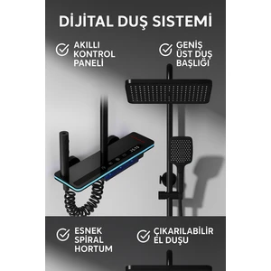 Akıllı LED Ekranlı Termostatik Duş Sistemi – 5 Fonksiyonlu Premium Tasarım - Robot Işıklı Gri