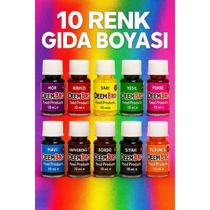 Gıda Boyası Seti Sıvı 10 Adet 10 Renk  10 ml x 10 Adet Su Bazlı Likit Gıda Boyaları 10 Lü Set
