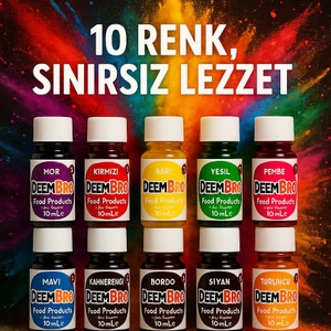 Su Bazlı Likit Gıda Boyaları 10'lu Set Sıvı Gıda Boyası Seti 10'lu 10 Renk  10 ml x 10'lu