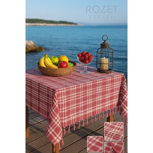 Rozet Tekstil Çok Amaçlı Sofra Bezi&Piknik Örtüsü&Masa Örtüsü Pötikare Desenli Saçağı Bağlamalı Masa Örtüsü