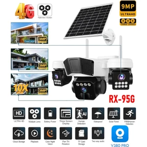 Ultimate V380 Pro RX-95G 9mp (3+3+3) Üç Kameralı Ultrahd 4g Güneş Enerjili Akıllı Güvenlik Kamerası