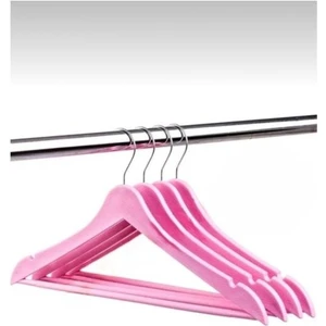 6 Adet Ahşap Görünümlü Plastik Pembe Renk Elbise Kıyafet Askısı