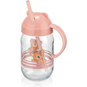 Qlux Pipetli Bardak Çoçuk Bebek Alıştırma Bardağı Bpa Içermez Cam Ayıcık Desenli Bardak