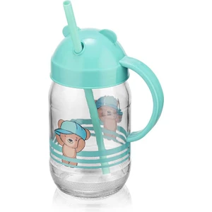 Qlux Pipetli Bardak Çoçuk Bebek Alıştırma Bardağı Bpa Içermez Cam Ayıcık Desenli Bardak