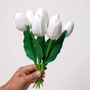 8 Li Kaliteli Islak Beyaz Yapay Lale