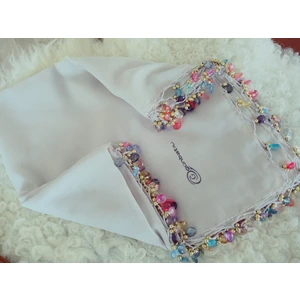 El  Emeği Kristal Damla Boncuklu Yazma ,tülbent Yemeni, Fular ,4 Kenar Oyalı