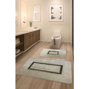 Feel Home Meram Kaymaz Taban,Süper Emici 2'li Ultra Lüks Deri Detaylı Banyo Paspası Seti