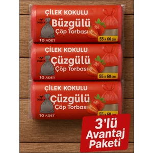 30 Adet Çilek Kokulu Büzgülü Orta Boy Avantaj Paket Çöp Poşetleri Çöp Torbaları 55X60 cm