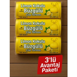 30 Adet Limon Kokulu Büzgülü Orta Boy Avantaj Paket Çöp Poşetleri Çöp Torbaları 55X60 cm