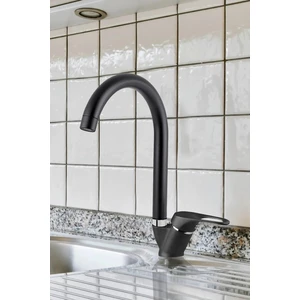 Mat Siyah Mutfak Lavabo Bataryası Aç Kapa Mix Musluk Sıcak ve Soğuk Su Girişli
