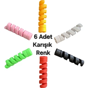 6 Adet Esnek Silikon Spiral Kablo Koruyucu Şarj Kablosu Kulaklık Kablosu Koruyucu Yüksek Kalite