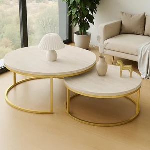 Gold Ikili Orta Sehpa Traverten