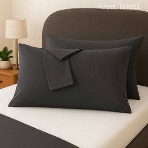 Rozet Tekstil Antrasit Yastık Kılıfı Pamuk Kumaş Kapaklı (2 Adet) 50 x 70 cm