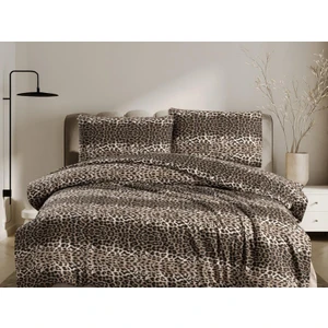 Aymura Home Leopar Desenli Çarşafı Lastikli Fırça Bej Kombinli Çift kişilik Nevresim Takımı