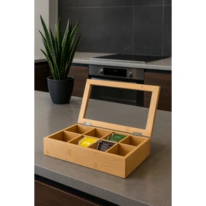 8 Bölmeli Bambu Poşet Çay Kutusu Bambu Organizer Kutu Takı Aksesuar Kutusu 30X20X7CM.