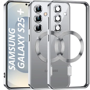 Samsung Galaxy S25 Plus Kılıf Kamera Lens Korumalı Renkli Magsafe Şeffaf Silikon Gümüş