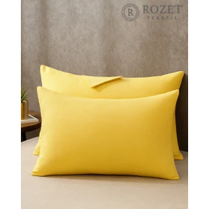 Rozet Tekstil Sarı Yastık Kılıfı Pamuk Kumaş Kapaklı (2 Adet) 50  x  70  cm