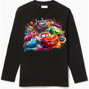 Uzun Kollu Şimşek Mcqueen Arabaları Baskılı Çocuk Pamuklu Tişört