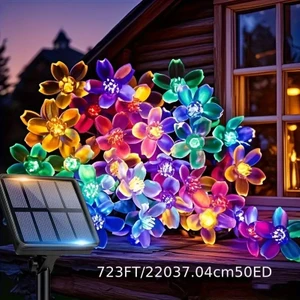 Solar Güneş Enerjili Papatya Led 5 Metre Siyah Kablo 8 Kademeli Bahçe Balkon Ağaç Aydınlatma Dekor Işık