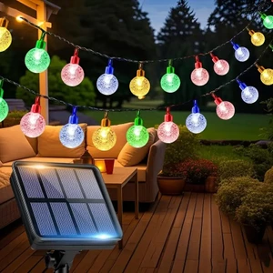 Solar Enerjili 10 Metre 80 Ledli 8 Animasyonlu Kristal Top Bahçe Balkon Teras Aydınlatma Dekor Işık