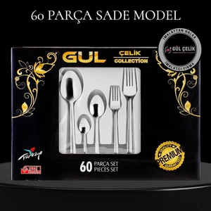 60 Parça 12 Kişilik Çatal Kaşık Seti Sade Model 18/0 Kalite Kutulu
