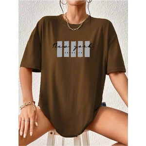 New York x Baskılı Beyaz Tshirt
