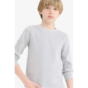Erkek Çocuk Bisiklet Yaka Basic Düz Waffle Uzun Kollu Okul Tişörtü V1186A625AU