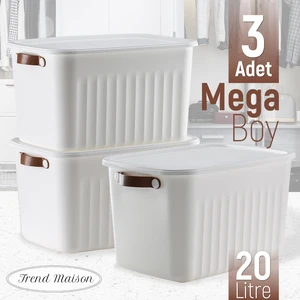 Dekoratif Saklama Kutusu, Çok Amaçlı Düzenleyici, Banyo Mutfak Organizer, Kapaklı Kutu, Beyaz 3'lü