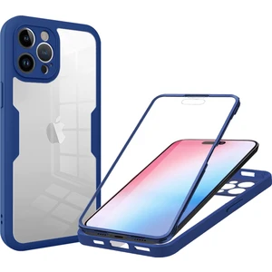 Digital Computer Home iPhone 15 Pro Max Şeffaf Telefon Kılıfı Akrilik+Tpu Tam Koruma Kılıfı Pet Ekran Koruyucu-Lacivert (Yurt Dışından)