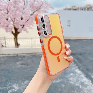 Samsung Galaxy A55 5g Manyetik Kılıf Tpu Akrilik Telefon Arka Kapağı Lens Filmi ve Destek Ayağı ile (Yurt Dışından)