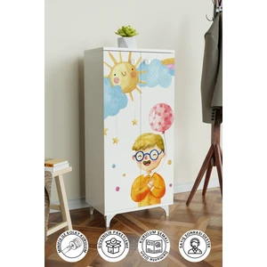 Hediyeler Kapında Sunny Day Çocuk Odası Beyaz Dolap 3 Raflı Çok Amaçlı Baskılı Oyuncak Dolabı