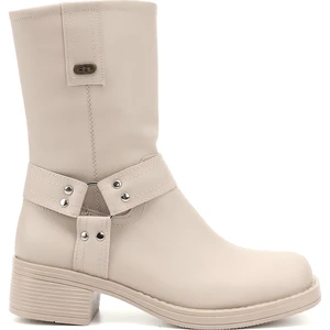 Kadın Ten Fermuarlı Küt Burun Kalın Topuklu Biker Bot