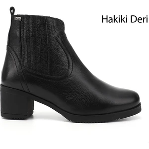 Kadın Siyah Fermuarlı Kalın Topuklu Hakiki Deri Bot