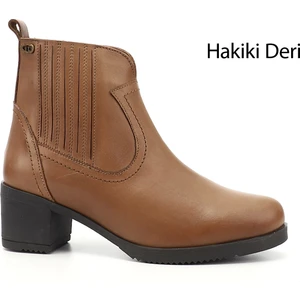 Kadın Vizon Fermuarlı Kalın Topuklu Hakiki Deri Bot
