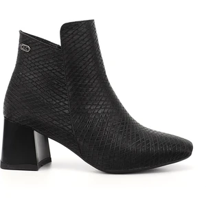 Kadın Siyah Deri Fermuarlı Kalın Topuklu Bot