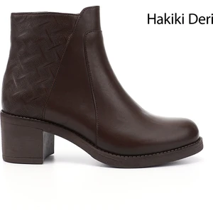 Kadın Kahve Antik Fermuarlı Kalın Topuklu Hakiki Deri Bot