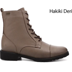 Gön Hakiki Deri Kauçuk Taban Topuklu Fermuarlı Bağcıklı Kadın Postal Bot 46498