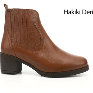 Kadın Taba Fermuarlı Kalın Topuklu Hakiki Deri Bot
