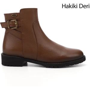 Gön Hakiki Deri Yuvarlak Burun Kauçuk Taban Topuklu Fermuarlı Kadın Günlük Bot 46460