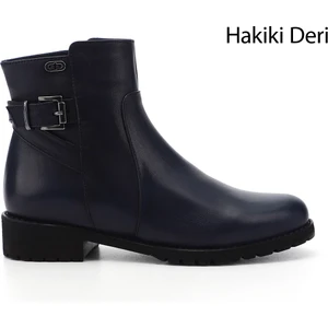 Gön Hakiki Deri Yuvarlak Burun Kauçuk Taban Topuklu Fermuarlı Kadın Günlük Bot 46460