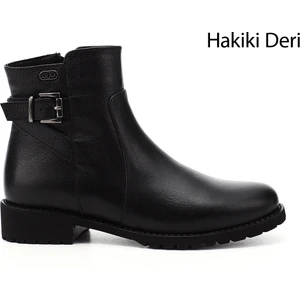 Gön Hakiki Deri Yuvarlak Burun Kauçuk Taban Topuklu Fermuarlı Kadın Günlük Bot 46460