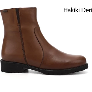 Kadın Taba Antik Fermuarlı Kauçuk Taban Hakiki Deri Bot