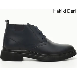 Erkek Lacivert Bağcıklı Hakiki Deri Klasik Bot