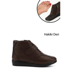 Kadın Kahverengi Fermuarlı Kemik Çıkıntısına Özel Hakiki Deri Bot