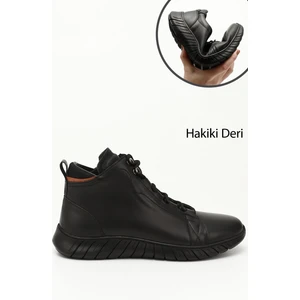 Erkek Siyah Fermuarlı Hakiki Deri Outdoor Bot