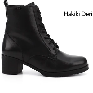 Kadın Siyah Fermuarlı Kalın Topuklu Hakiki Deri Postal Bot