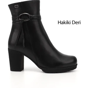 Kadın Siyah Fermuarlı Kalın Topuklu Hakiki Deri Bot