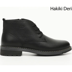 Erkek Siyah Bağcıklı Kauçuk Taban Hakiki Deri klasik Bot