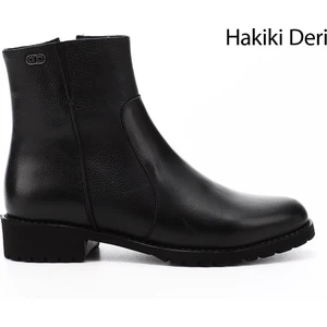 Gön Hakiki Deri Yuvarlak Burun Topuklu Kauçuk Taban Fermuarlı Kadın Günlük Bot 47408