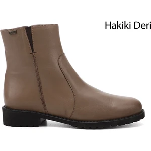 Gön Hakiki Deri Yuvarlak Burun Topuklu Kauçuk Taban Fermuarlı Kadın Günlük Bot 47408